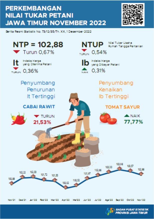 Nilai Tukar Petani (NTP) Jawa Timur bulan November 2022 turun 0,67 persen