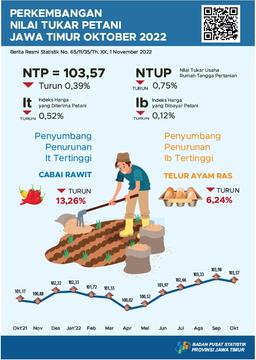 East Java Farmers Exchange Rate (NTP) In October 2022 Decreased By 0.39 Percent