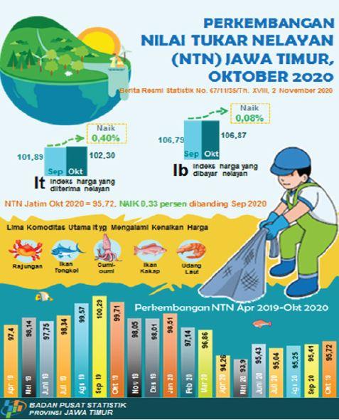 Nilai Tukar Nelayan (NTN) Jawa Timur bulan Oktober 2020 naik sebesar 0,33 persen